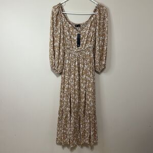 NWT Akaiv Prairie Style Boho Chic Ruffle and Smocked Dress